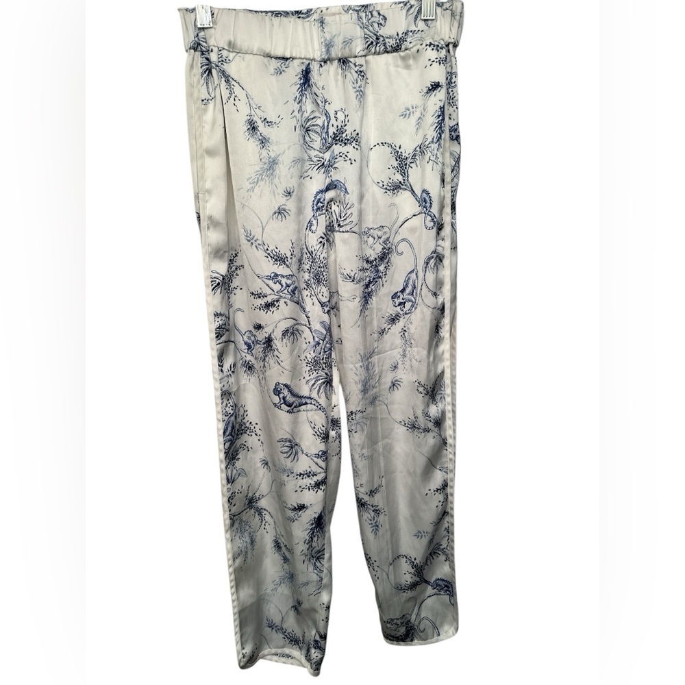 Aritzia Little Moon Blue and White Snapdragon Satin PJ Style Pant